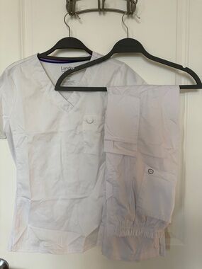 Landau White V-Neck ProFlex Scrub Top and Pants